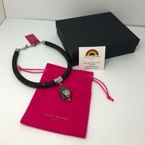 KURT GEIGER Black Signature Eagle Charm Mesh Shimmer Rope Collar Necklace NWT